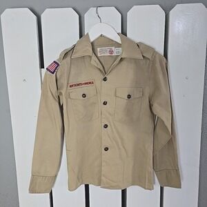 Boy Scouts of America BSA VTG Boys Uniform Size 12‎ Beige Long Sleeved
